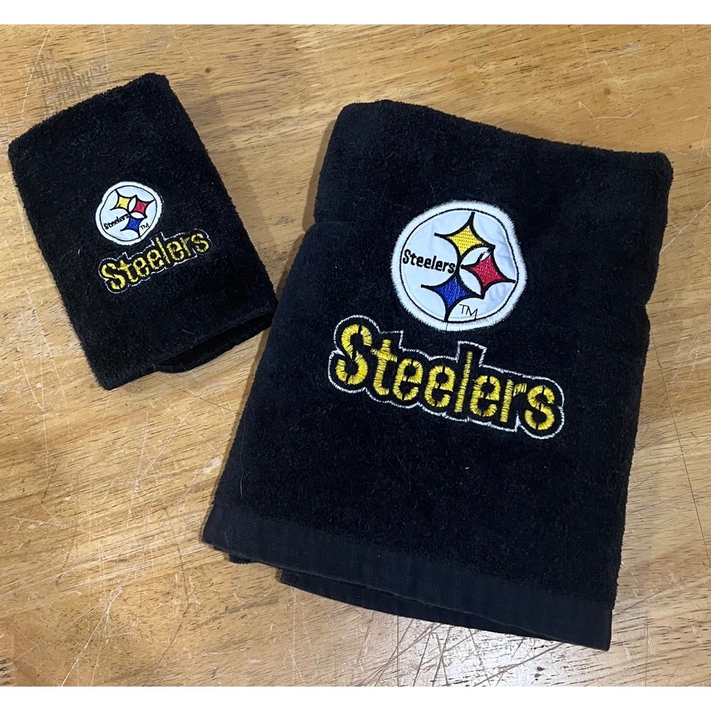 Vtg Pittsburgh Steelers Hand Towel Washcloth Set Jay Franco Black Gold NFL Logo